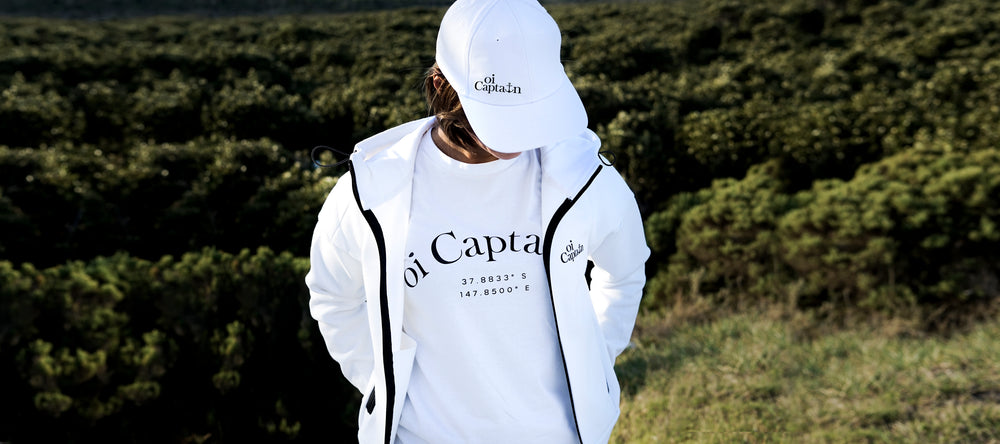 The Seascape Hoodie Jacket is an elevated style weekday to weekend hoodie, designed to take your leisurewear to the next level which is why it's one of our favourites.   Quality vinyl heat pressed Oi Captain logo on chest and back, small detail type latitude and longitude graphic on hood edge.