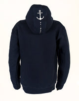 Your weekend just got a little better. Meet the Oi Captain Seas The Day classic fit hoodie.  Created from a cotton blend for instant comfy weekend vibes, crossover hood opening with rib trim applied to edge. Double-needle stitching at shoulder, neck, waistband & cuffs, and a handy kangaroo pocket. Quality vinyl heat pressed Oi Captain logo on front chest and Anchor, latitude and longitude graphic on back.